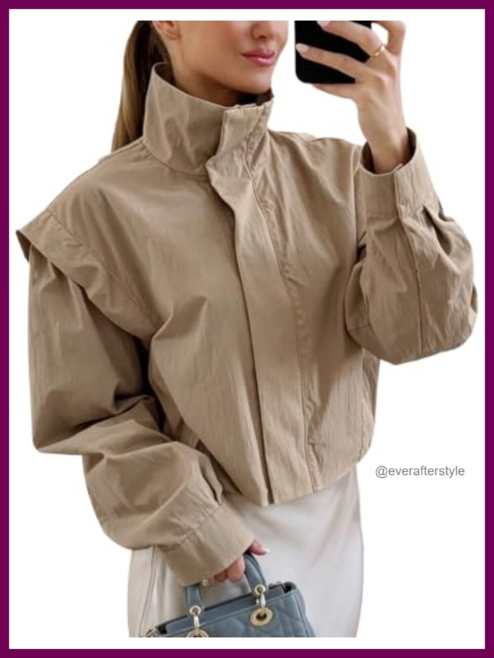 Cropped Bomber Jacket Women Lightweight Funnel Neck Full Zip Casual Fall